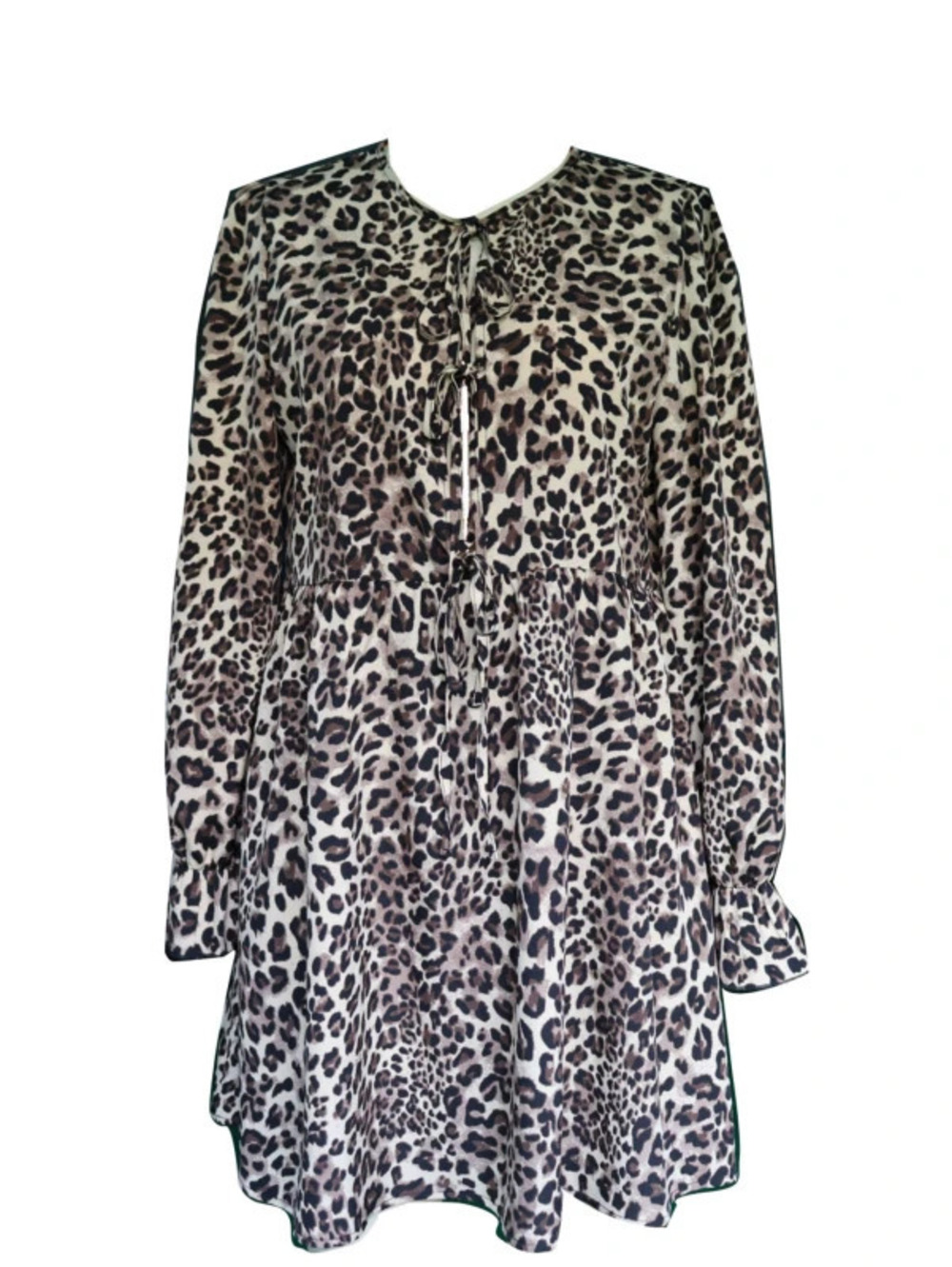 ZARA Chic Leopard Print Long Sleeve Round Neck Office Dress